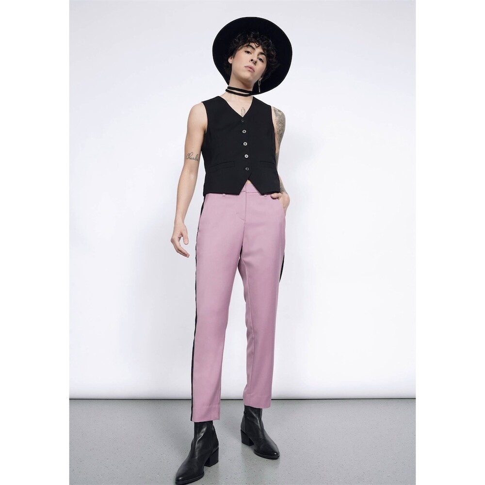 Wildfang Pink Cropped Ankle Pants with Black Side Stripe